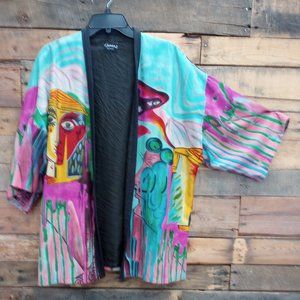 Dilemma Dhun Shroff 100% Raw Silk Hand Painted Vintage Art Jacket Open front